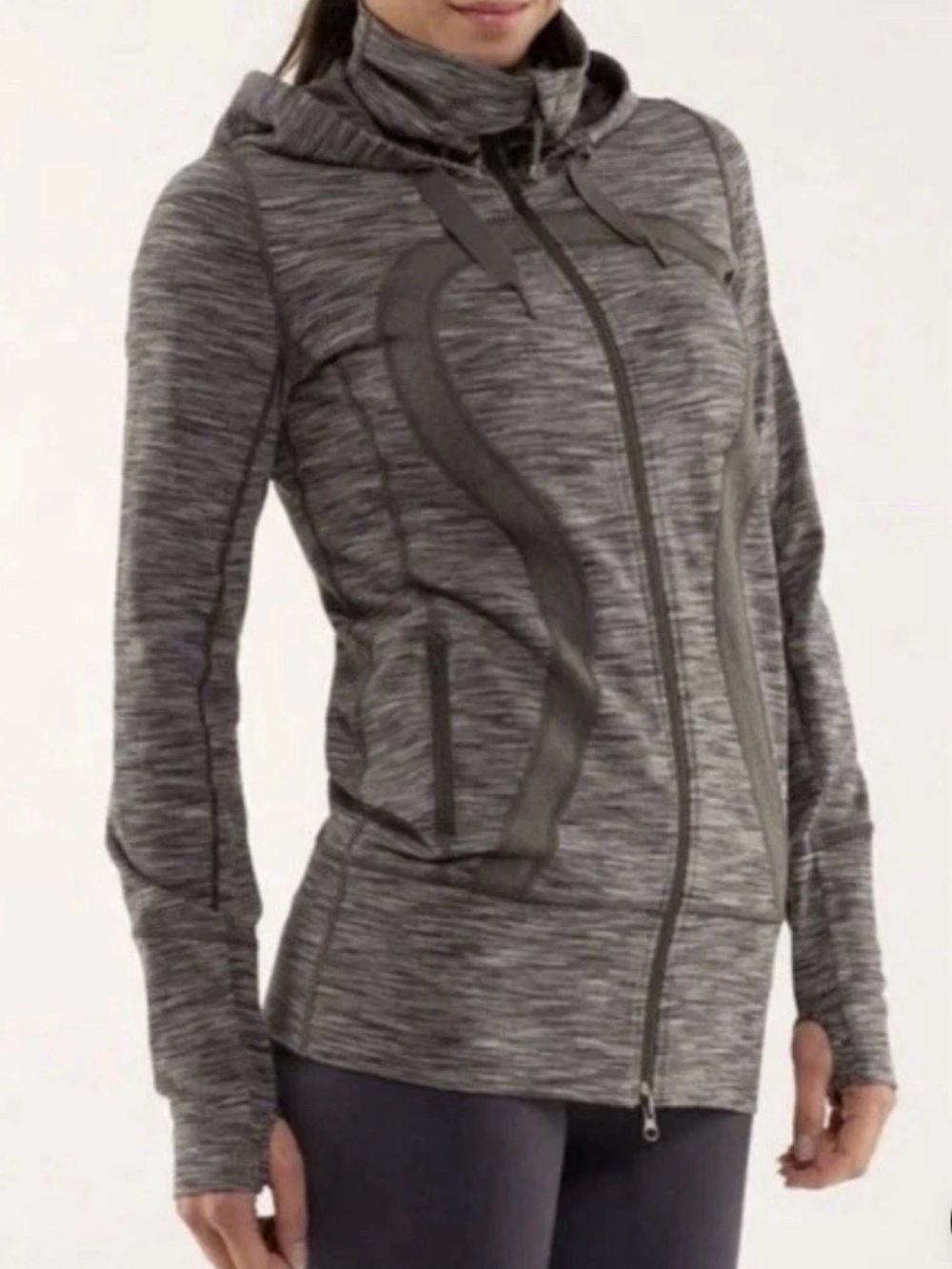 lululemon stride jacket Olive Green, black & white Full-Zip with Hoodie. Size 4